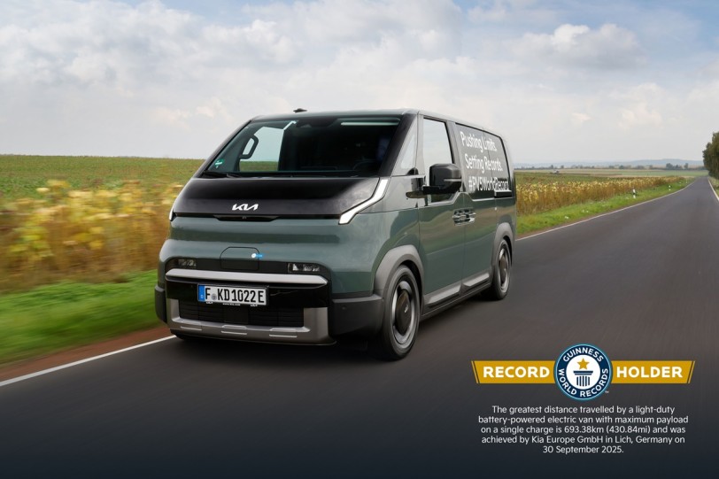 Kia PV5 Cargo創下了金氏世界紀錄：載物的狀況下，一次充電可行駛693.38公里